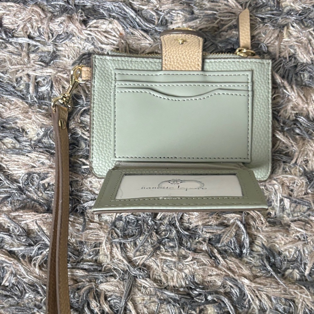 Nanette Lepore Olive, Cream & Tan Leather Wristlet Card Holder - Picture 7 of 12